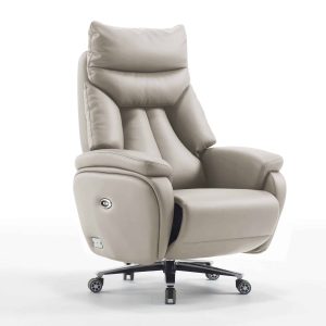 כורסת מנהלים ריקליינר A-968 – עור אמיתי – צבע בז' (מנגנון ריקליינר חשמלי, נטען)