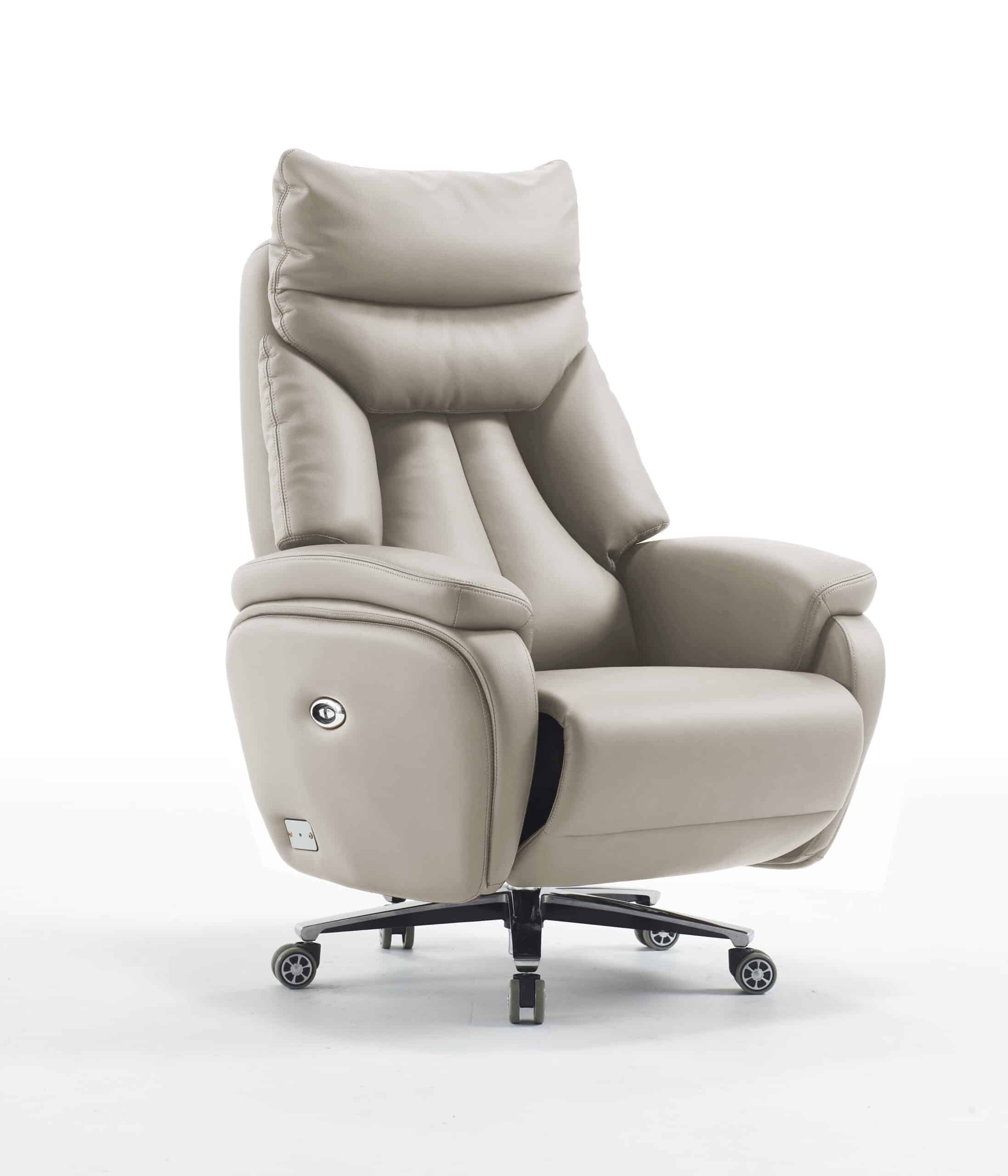 כורסת מנהלים ריקליינר A-968 – עור אמיתי – צבע בז' (מנגנון ריקליינר חשמלי, נטען)